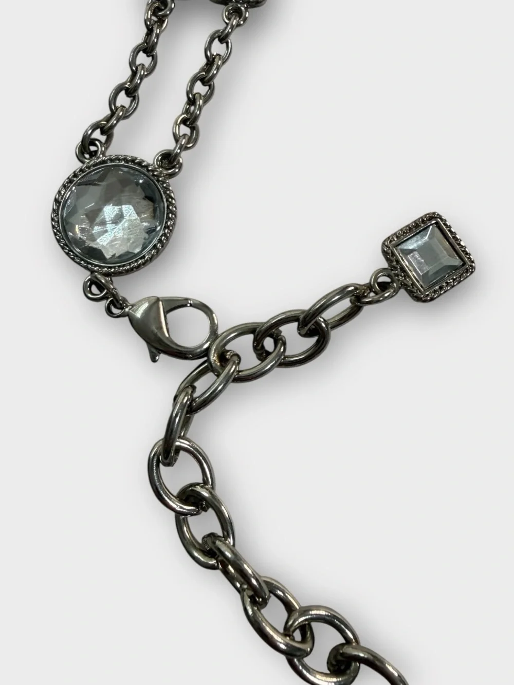 Vintage Silver Tone Rhinestone Chain Belt Adjustable Crystal Waist Belt Boho